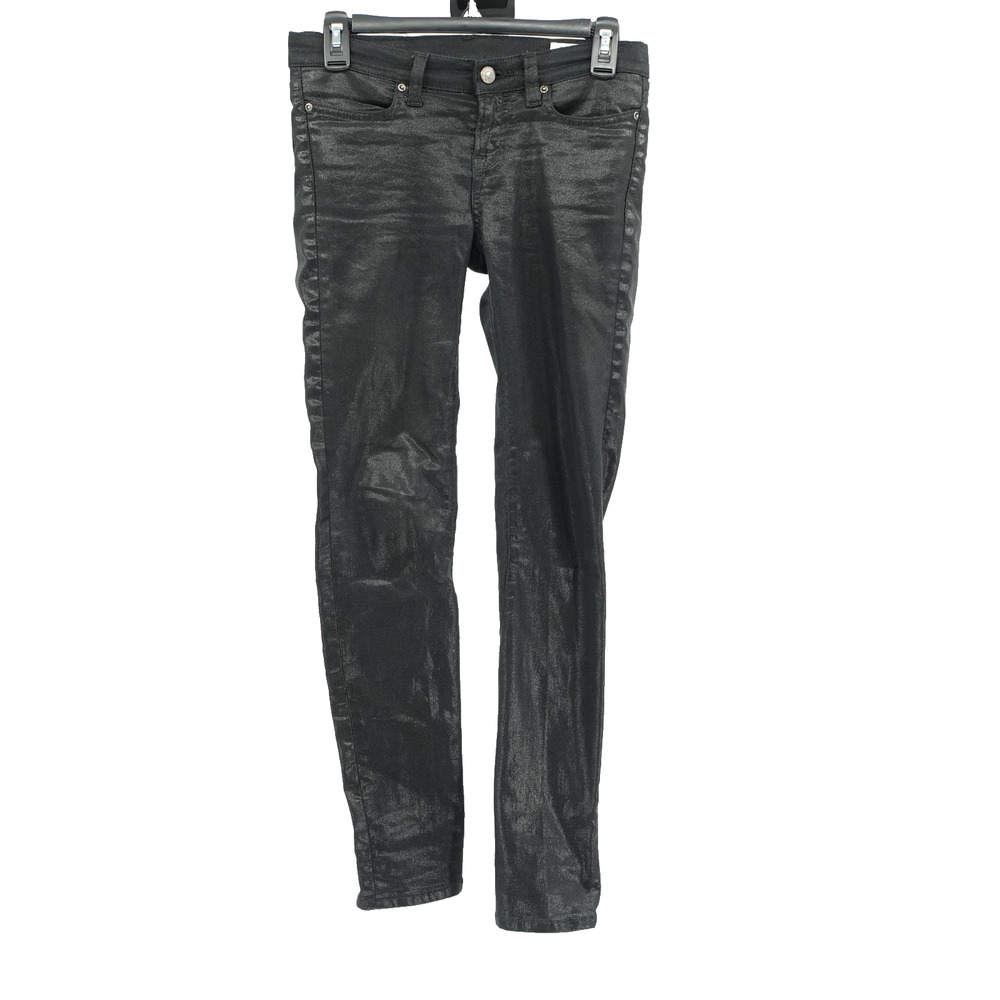 Allsaints Coated Denim Jeans SZ 26 Shiny Skinny Ankle Zip Baddie Gothcore